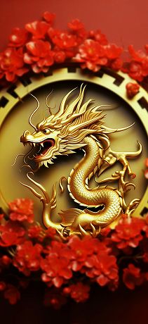 黄金龍(勝負運の赤) iPhone16/Android待受け、縦横比19.5×9